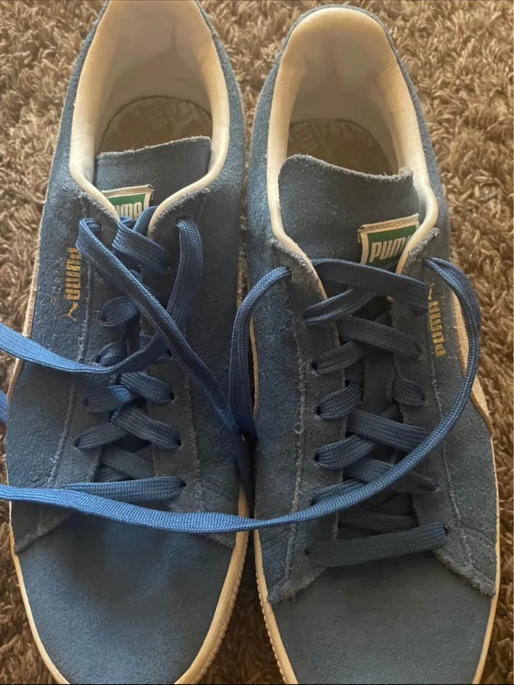 Vintage Puma Blue Suede Sneakers with Beige